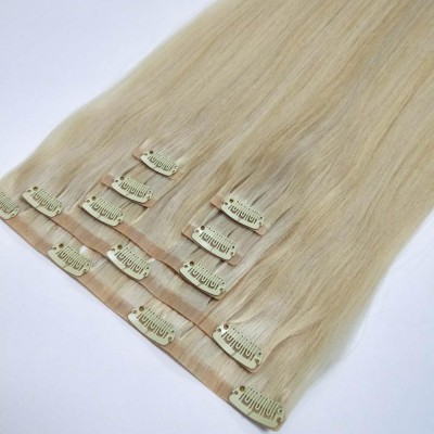 Popular trend 100% human hair seamless skin weft with clips, clip in hair extensions