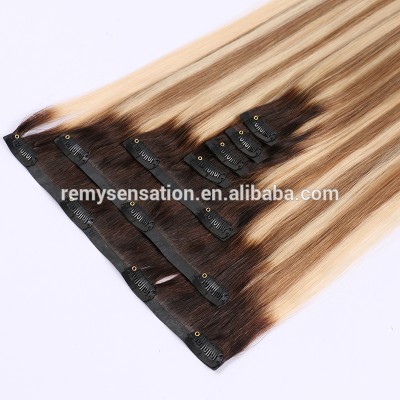 Seamless clip in hair extension human remy famous brand quality pu weft clip on hair