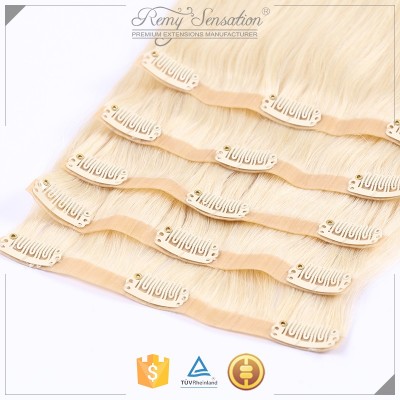 Seamless 100% Brazilian Remy Clip In Hair Extension, Blonde Russian Virgin Hair Clip In