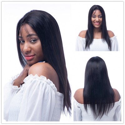 Wholesale virgin brazilian indian 100% human hair lace frontal wig black girl selection soft straight 8"-30" full lace wig