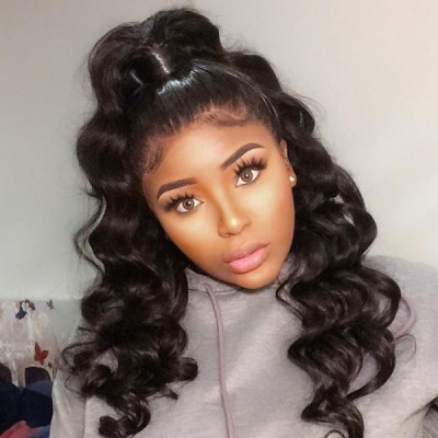 130 density  Baby Hair Pre Plucked Natural Hairline Loosewave Brazilian Full Lace Human Hair Wigs For Black Woman